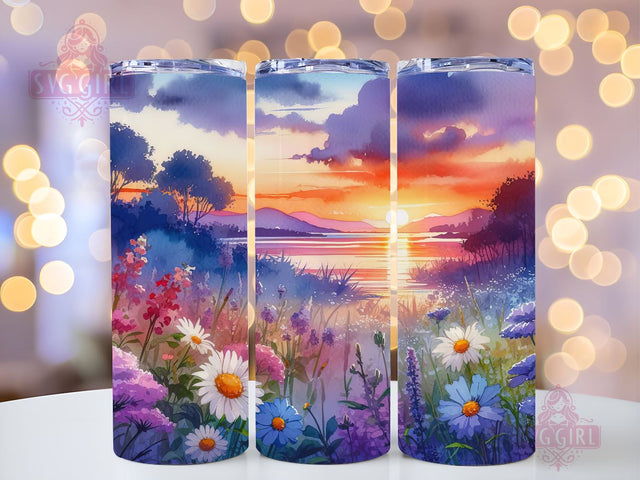 Wildflowers Sunset Watercolor Field Flowers Tumbler Wrap Bundle 20oz Tumbler PNG Seamless Sublimation Design Digital Download Sublimation SvggirlplusArt 