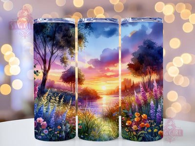 Wildflowers Sunset Watercolor Field Flowers Tumbler Wrap Bundle 20oz Tumbler PNG Seamless Sublimation Design Digital Download Sublimation SvggirlplusArt 