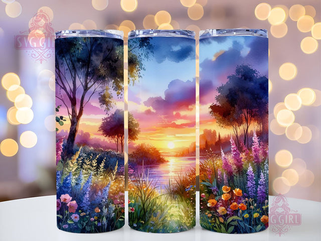 Wildflowers Sunset Watercolor Field Flowers Tumbler Wrap Bundle 20oz Tumbler PNG Seamless Sublimation Design Digital Download Sublimation SvggirlplusArt 