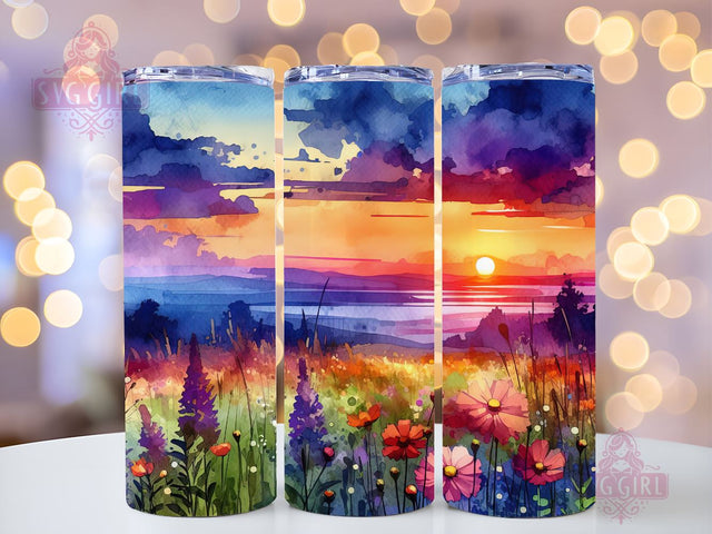 Wildflowers Sunset Watercolor Field Flowers Tumbler Wrap Bundle 20oz Tumbler PNG Seamless Sublimation Design Digital Download Sublimation SvggirlplusArt 