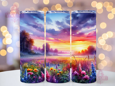 Wildflowers Sunset Watercolor Field Flowers Tumbler Wrap Bundle 20oz Tumbler PNG Seamless Sublimation Design Digital Download Sublimation SvggirlplusArt 