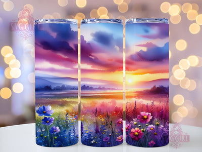 Wildflowers Sunset Watercolor Field Flowers Tumbler Wrap Bundle 20oz Tumbler PNG Seamless Sublimation Design Digital Download Sublimation SvggirlplusArt 