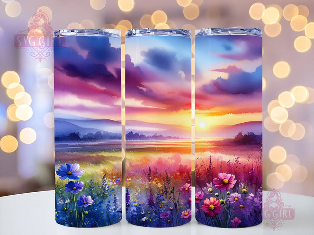 Wildflowers Sunset Watercolor Field Flowers Tumbler Wrap Bundle 20oz Tumbler PNG Seamless Sublimation Design Digital Download Sublimation SvggirlplusArt 