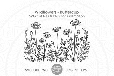 Wildflowers SVG, buttercup flower, Floral Line Drawing SVG Artisan Craft SVG 