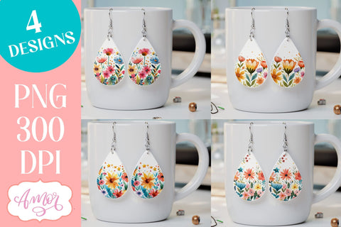 Wildlfower teardrop earrings for sublimation | Spring PNG Sublimation Amorclipart 