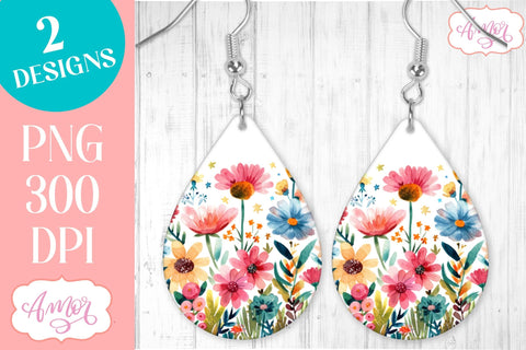 Wildlfower teardrop earrings for sublimation | Spring PNG Sublimation Amorclipart 