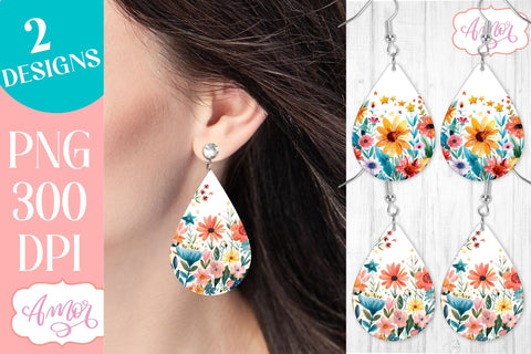 Wildlfower teardrop earrings for sublimation | Spring PNG Sublimation Amorclipart 