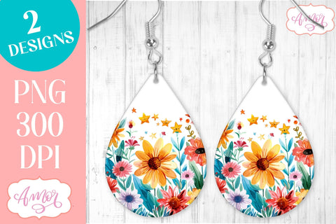 Wildlfower teardrop earrings for sublimation | Spring PNG Sublimation Amorclipart 