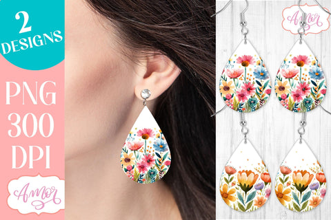 Wildlfower teardrop earrings for sublimation | Spring PNG Sublimation Amorclipart 