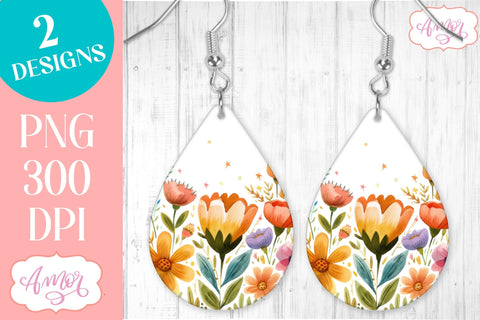 Wildlfower teardrop earrings for sublimation | Spring PNG Sublimation Amorclipart 