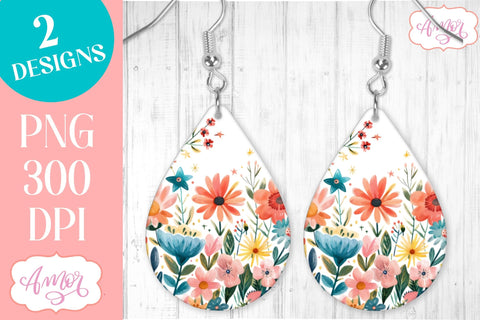 Wildlfower teardrop earrings for sublimation | Spring PNG Sublimation Amorclipart 