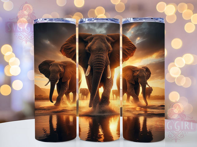 Wildlife Elephant Family Tumbler, Jungle Wrap, Sublimation Design, 20oz Tumbler, Wildlife Theme, Animal Art, Nature Style Sublimation SvggirlplusArt 