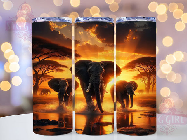 Wildlife Elephant Family Tumbler, Jungle Wrap, Sublimation Design, 20oz Tumbler, Wildlife Theme, Animal Art, Nature Style Sublimation SvggirlplusArt 