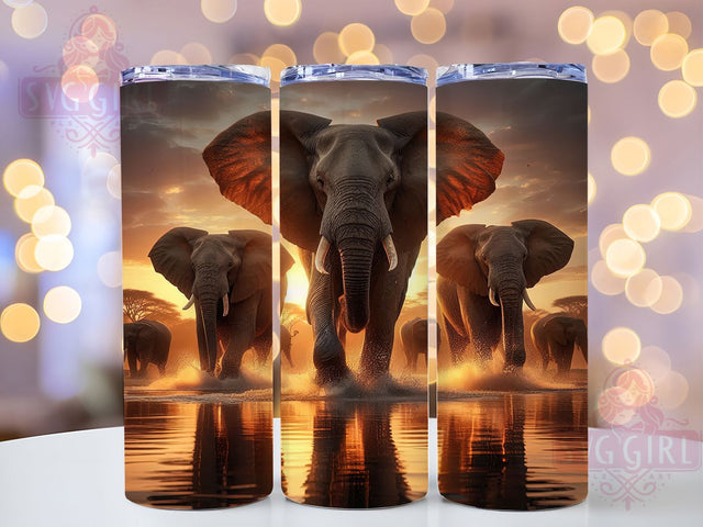 Wildlife Elephant Family Tumbler, Jungle Wrap, Sublimation Design, 20oz Tumbler, Wildlife Theme, Animal Art, Nature Style Sublimation SvggirlplusArt 
