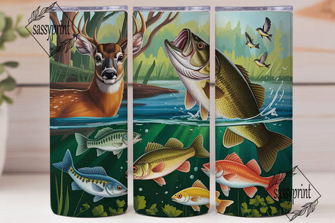 Wildlife Fishing Scene 20oz Tumbler Wrap Sublimation sassyprint 