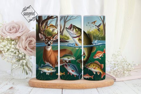 Wildlife Fishing Scene 20oz Tumbler Wrap Sublimation sassyprint 