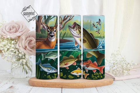 Wildlife Fishing Scene 20oz Tumbler Wrap Sublimation sassyprint 