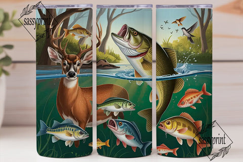 Wildlife Fishing Scene 20oz Tumbler Wrap Sublimation sassyprint 