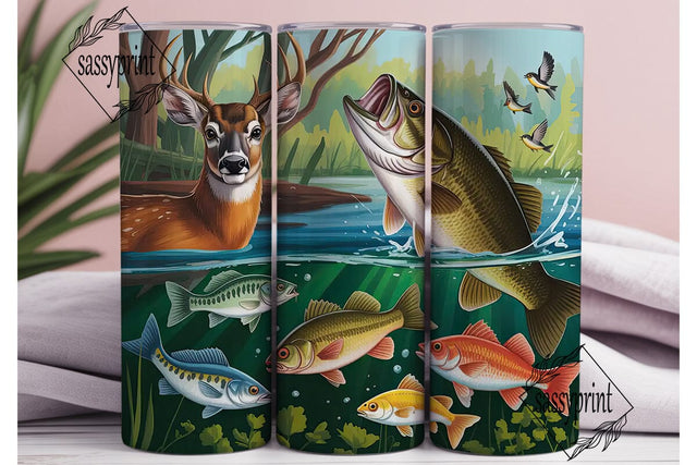 Wildlife Fishing Scene 20oz Tumbler Wrap Sublimation sassyprint 