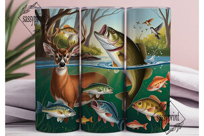 Wildlife Fishing Scene 20oz Tumbler Wrap Sublimation sassyprint 