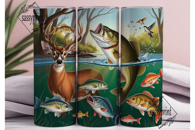 Wildlife Fishing Scene 20oz Tumbler Wrap Sublimation sassyprint 