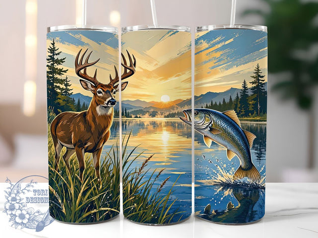 Wildlife Lake Sunrise 20oz Tumbler Wrap, Wildlife Scene, Lake Theme, Sunrise Motif, Rustic Charm, Nature Vibes, Skinny Tumbler, Sublimation PNG Sublimation ToriDesigns 