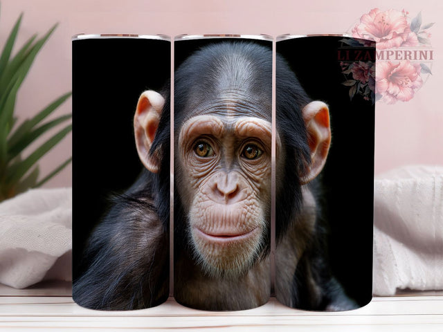 Wildlife Primate Chimpanzee Tumbler, Primate Gift, Zoo Animal Cup, Wildlife Artwork, Ape Lover Present, Animal Portrait Tumbler, Chimpanzee Collector Gift Sublimation Li Zamperini 