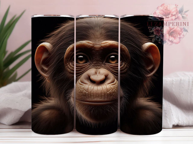 Wildlife Primate Chimpanzee Tumbler, Primate Gift, Zoo Animal Cup, Wildlife Artwork, Ape Lover Present, Animal Portrait Tumbler, Chimpanzee Collector Gift Sublimation Li Zamperini 