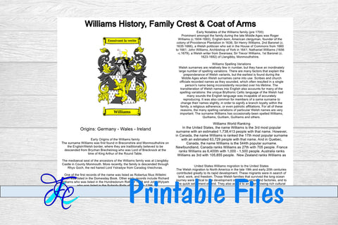 Williams History, Family Crest & Coat of Arms 3D Paper Family Creations 