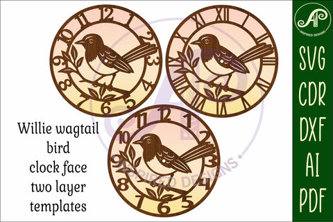 Willie wagtail Australian bird themed clock laser cut SVG APInspireddesigns 