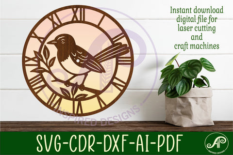 Willie wagtail Australian bird themed clock laser cut SVG APInspireddesigns 