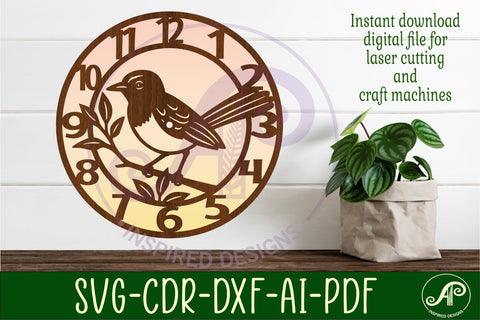 Willie wagtail Australian bird themed clock laser cut SVG APInspireddesigns 