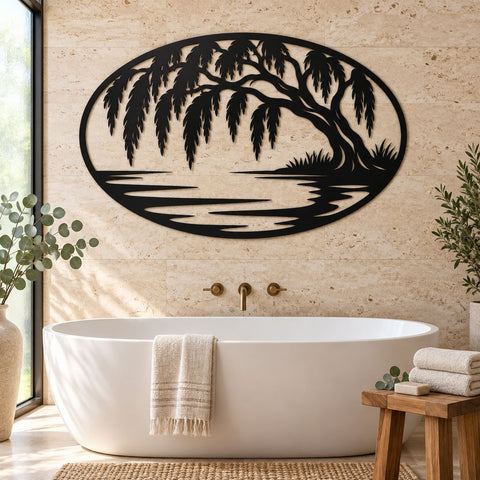 Willow Tree Lake Scene Laser SVG | Willow Tree DXF | Lake House Metal Art | CNC Plasma Cut File | Nature Wall Decor SVG HappyDesignStudio 