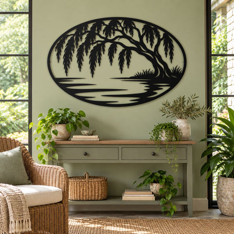 Willow Tree Lake Scene Laser SVG | Willow Tree DXF | Lake House Metal Art | CNC Plasma Cut File | Nature Wall Decor SVG HappyDesignStudio 