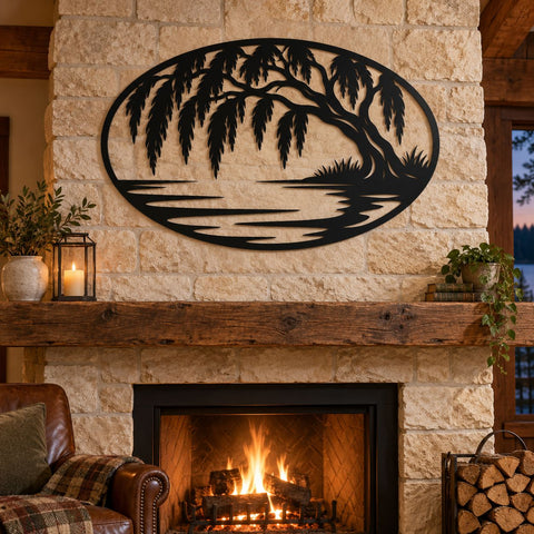Willow Tree Lake Scene Laser SVG | Willow Tree DXF | Lake House Metal Art | CNC Plasma Cut File | Nature Wall Decor SVG HappyDesignStudio 