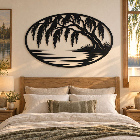 Willow Tree Lake Scene Laser SVG | Willow Tree DXF | Lake House Metal Art | CNC Plasma Cut File | Nature Wall Decor SVG HappyDesignStudio 