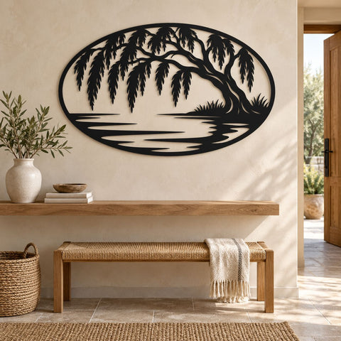 Willow Tree Lake Scene Laser SVG | Willow Tree DXF | Lake House Metal Art | CNC Plasma Cut File | Nature Wall Decor SVG HappyDesignStudio 