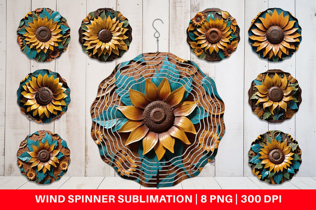 Wind Spinner 3D Carved Sunflower Sublimation artnoy 