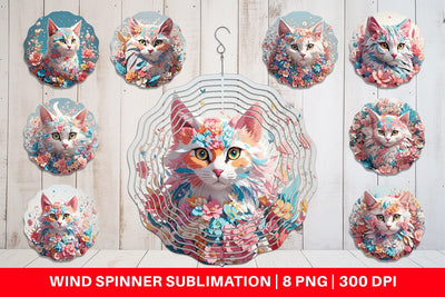 Wind Spinner 3D Cat with Flower Fantasy Sublimation artnoy 