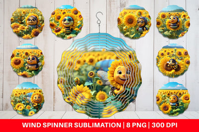 Wind Spinner 3D Cute Bee Sunflowers Sublimation artnoy 