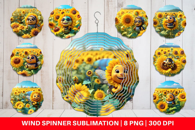 Wind Spinner 3D Cute Bee Sunflowers Sublimation artnoy 