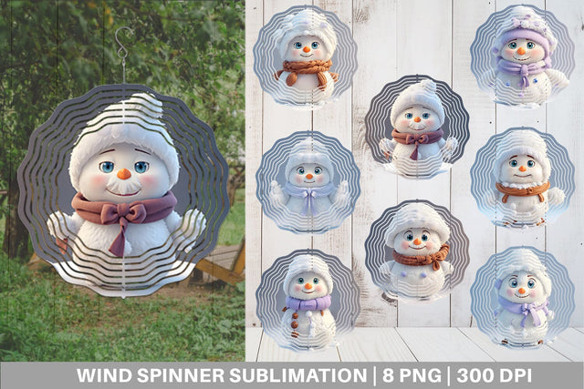 Wind Spinner 3D Cute Snowman Christmas Sublimation artnoy 
