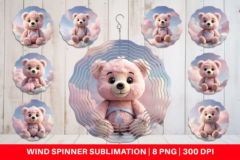 Wind Spinner 3D Cute Teddy Bear Pastel Sublimation artnoy 