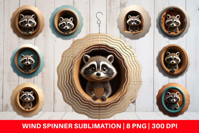 Wind Spinner 3D Illustration Raccoon Sublimation artnoy 