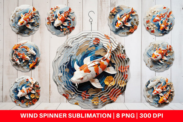 Wind Spinner 3D Koi Fish Painting Sublimation artnoy 