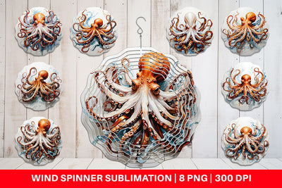 Wind Spinner 3D Octopus Painting Sublimation artnoy 