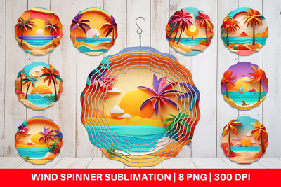 Wind Spinner 3D Paper cut Beach Summer Sublimation artnoy 