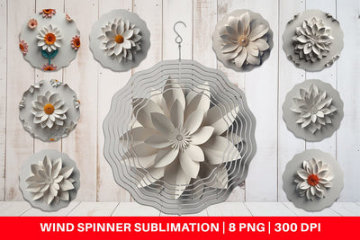Wind Spinner 3D Paper Cut White Flower Sublimation artnoy 