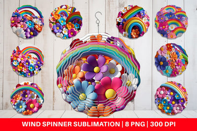 Wind Spinner 3D Rainbow Flower Sublimation artnoy 
