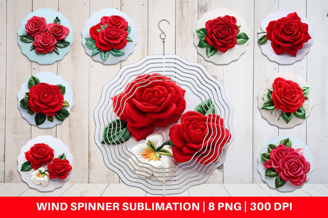 Wind Spinner 3D Rose Embroidery Sublimation artnoy 
